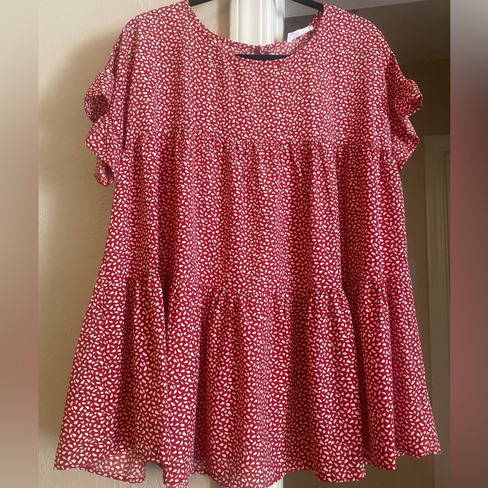 Red and White Polkadot Babydoll Top, size Large